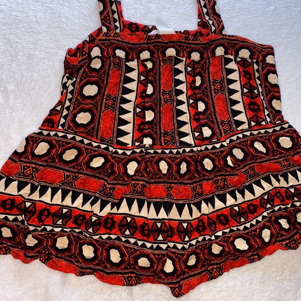 Red/Black/Cream Strapped Crop Top